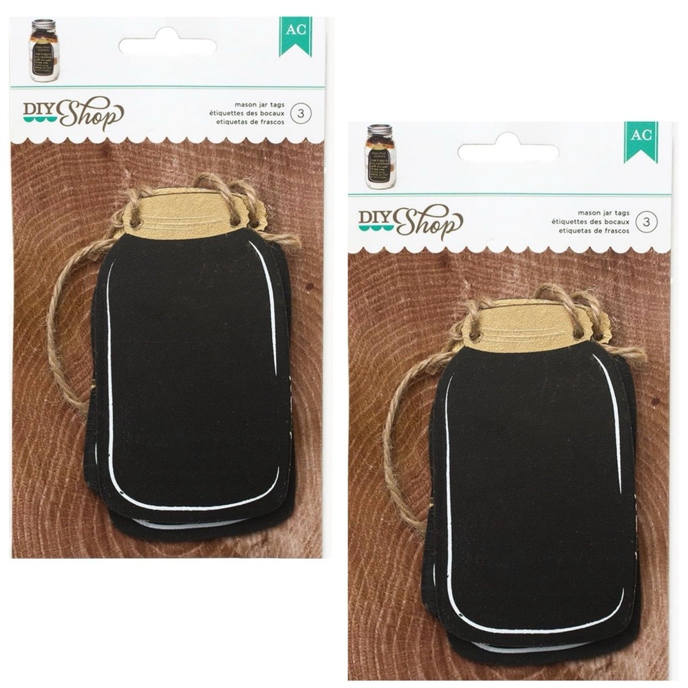 Lot Of 2 Darice All Chalked Up Wood‎ Chalk Board Mason Jar Tags Set Of Three (3)
